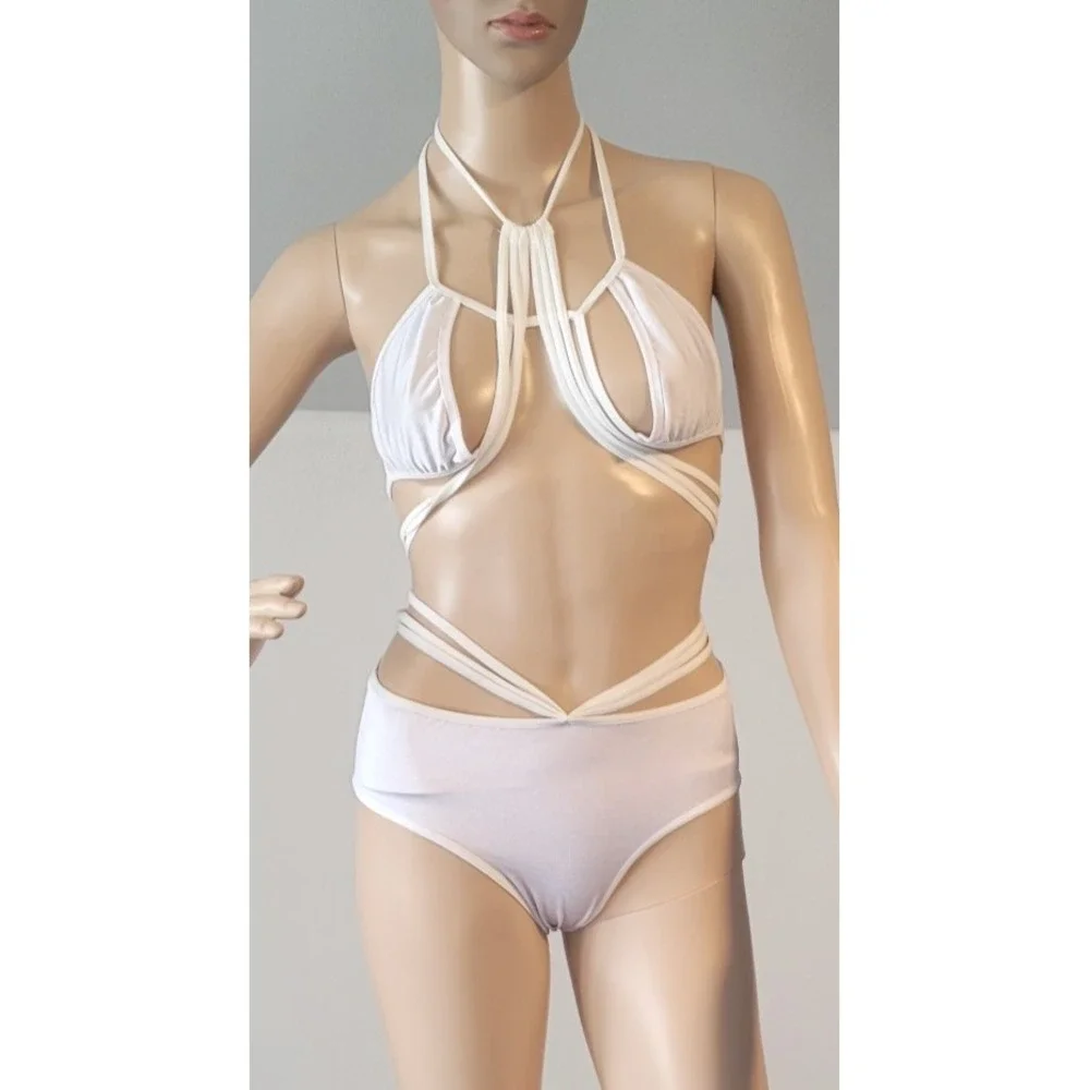 Woman Sexy White Cotton Stretch Bikini Size Medium SL3140 - Picture 1 of 8